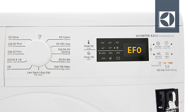 Dấu hiệu lỗi ef0 máy giặt electrolux