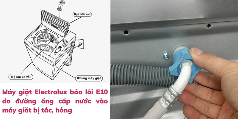 Đường ống cấp nước vào máy giặt bị tắc, hỏng khiến máy báo lỗi E10